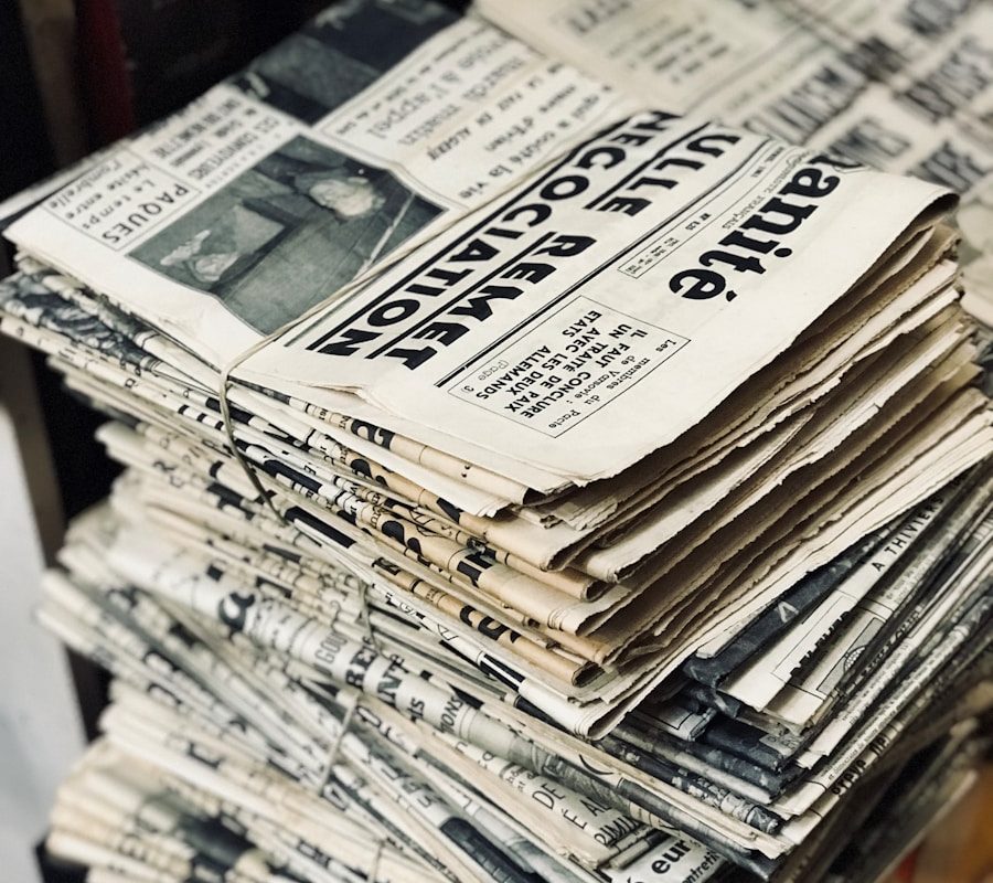 bundle of newspaper on table